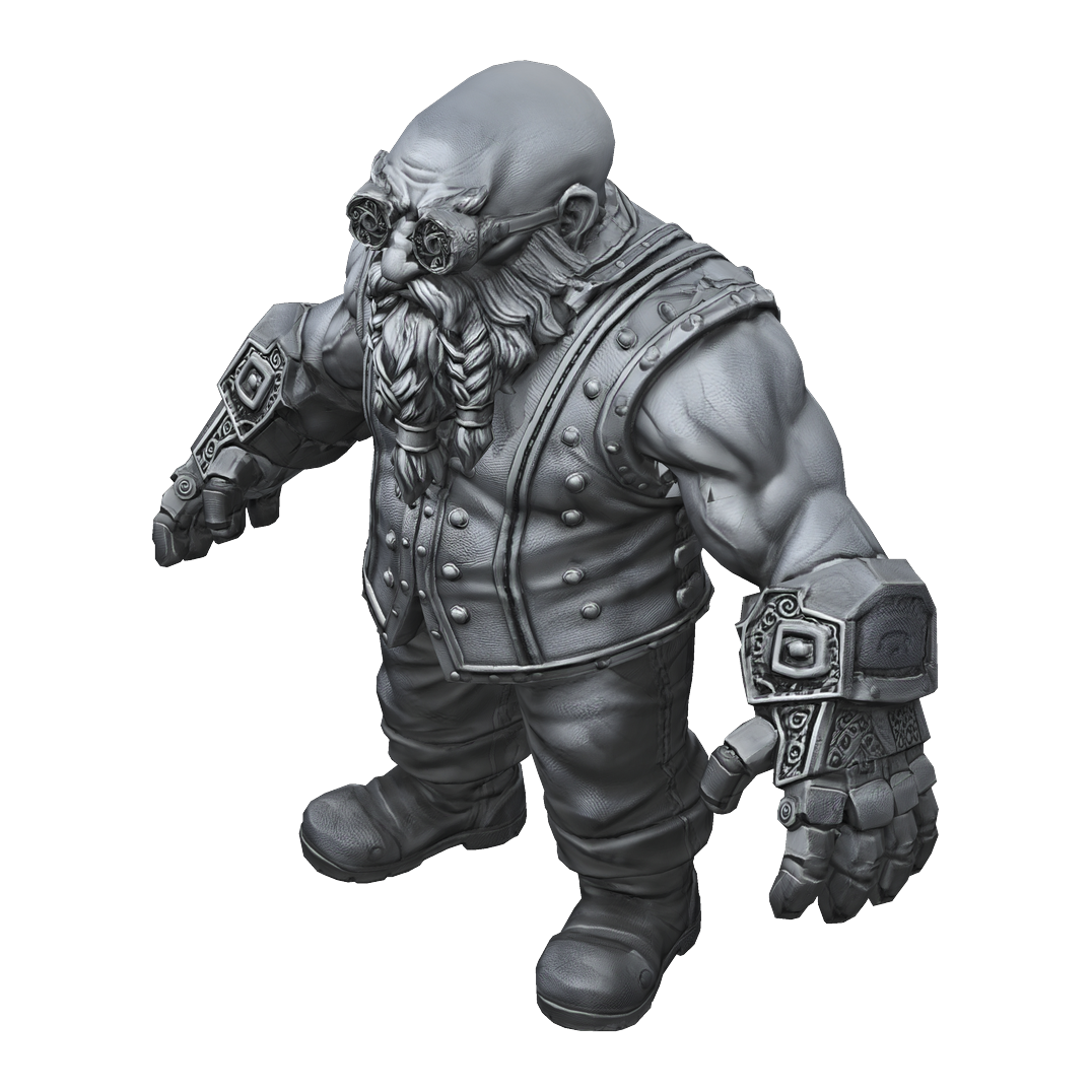 A 3D-printable miniature generated by Miniwright, shown as untextured printable geometry