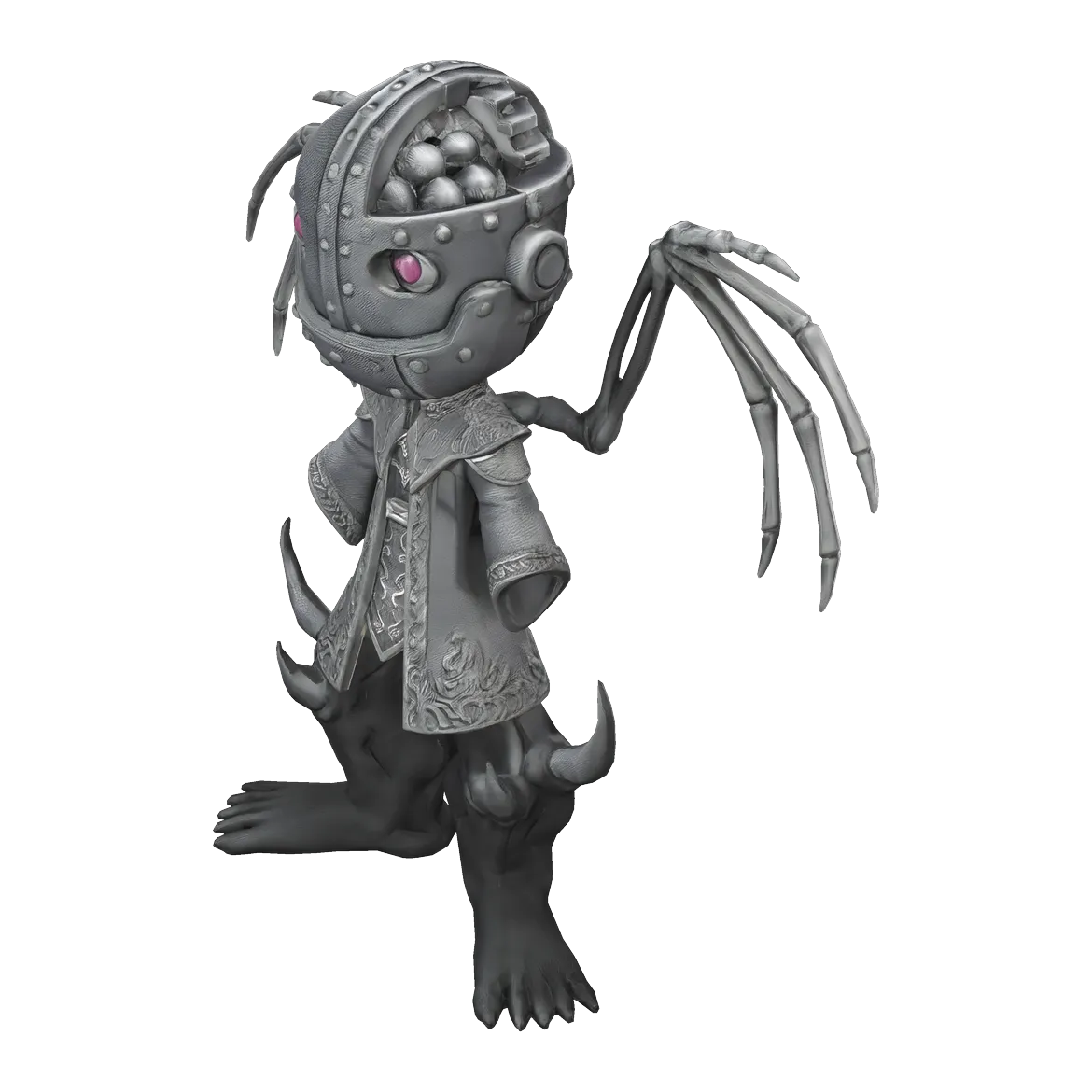 Tabletop miniature generated from a browser drawing, untextured printable geometry